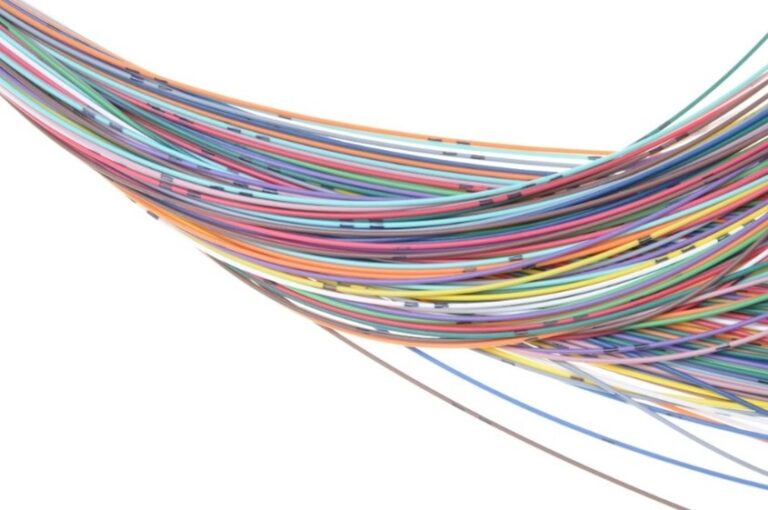 A bundle of wires in various colors.