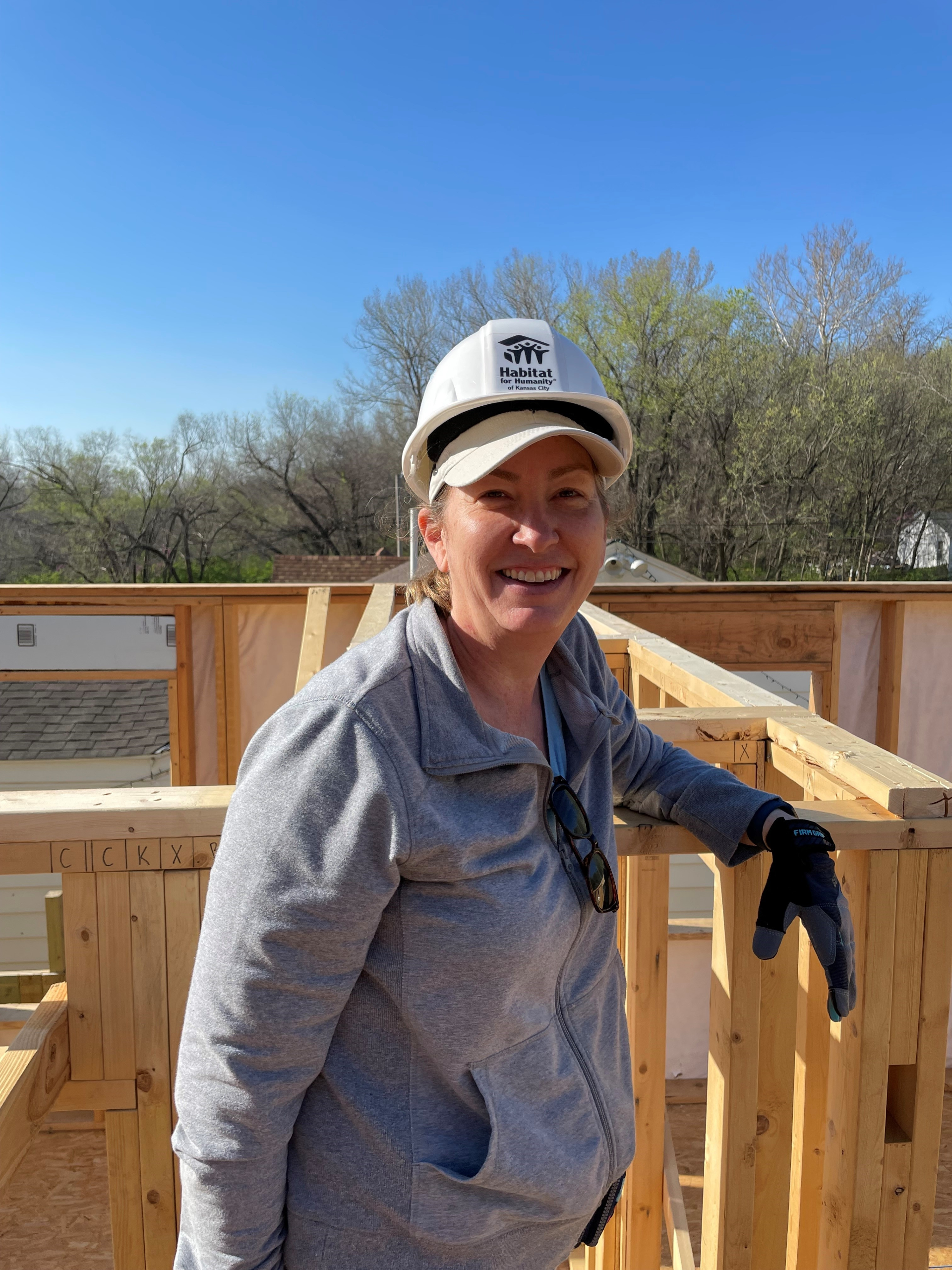 Jill working on framing of a Habitat for Humanity house.