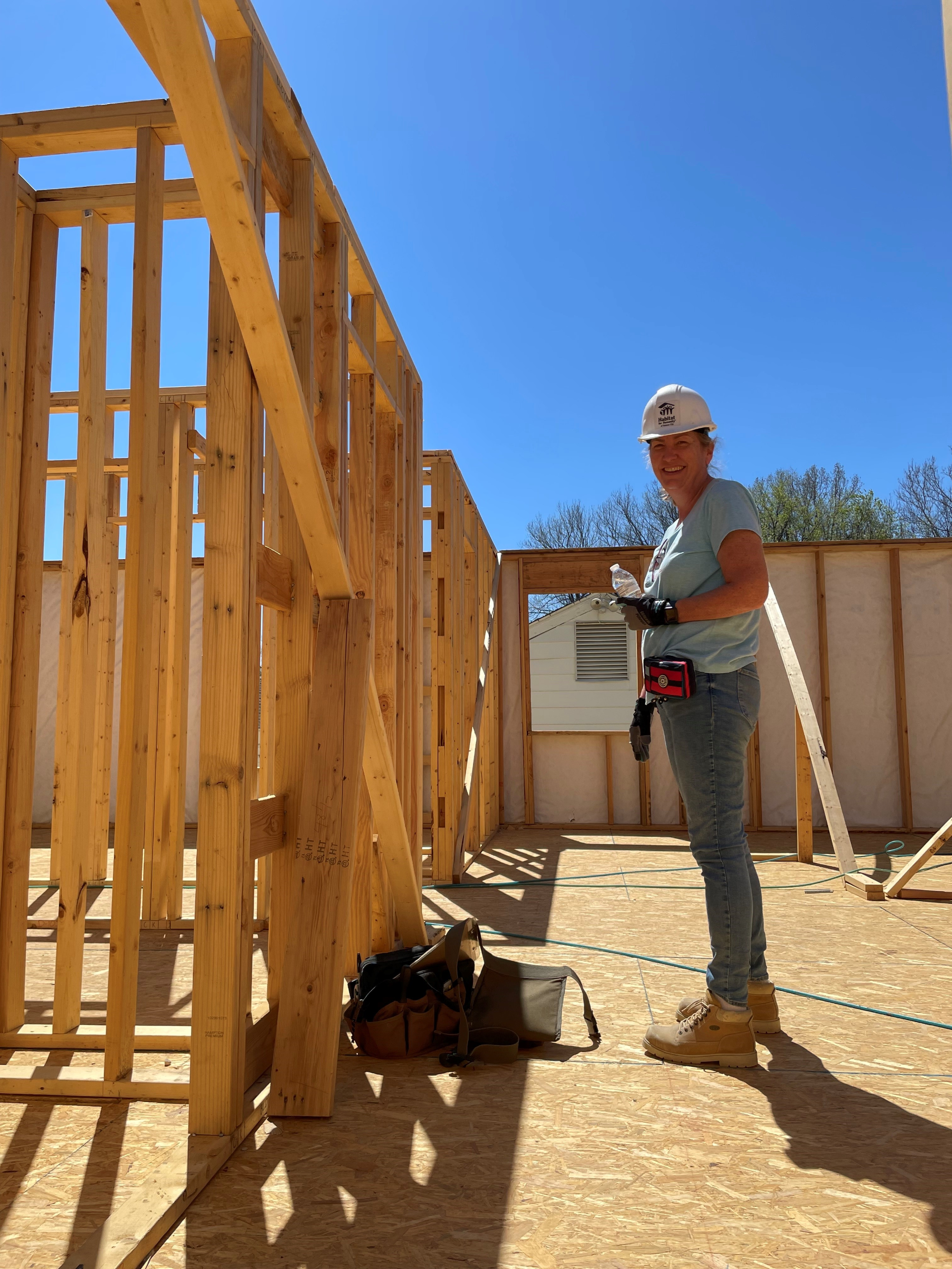 Jill on the worksite for Habitat for Humanity.